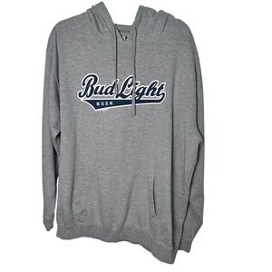 Vintage Bud Light Beer Graphic Y2K Hoodie Mens‎ L Gray Pullover Sweatshirt 2005